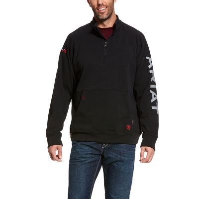 Ariat Work: FR Primo Fleece Logo 1/4 Zip Sueter Hombre - Negras (RLAQX0379)